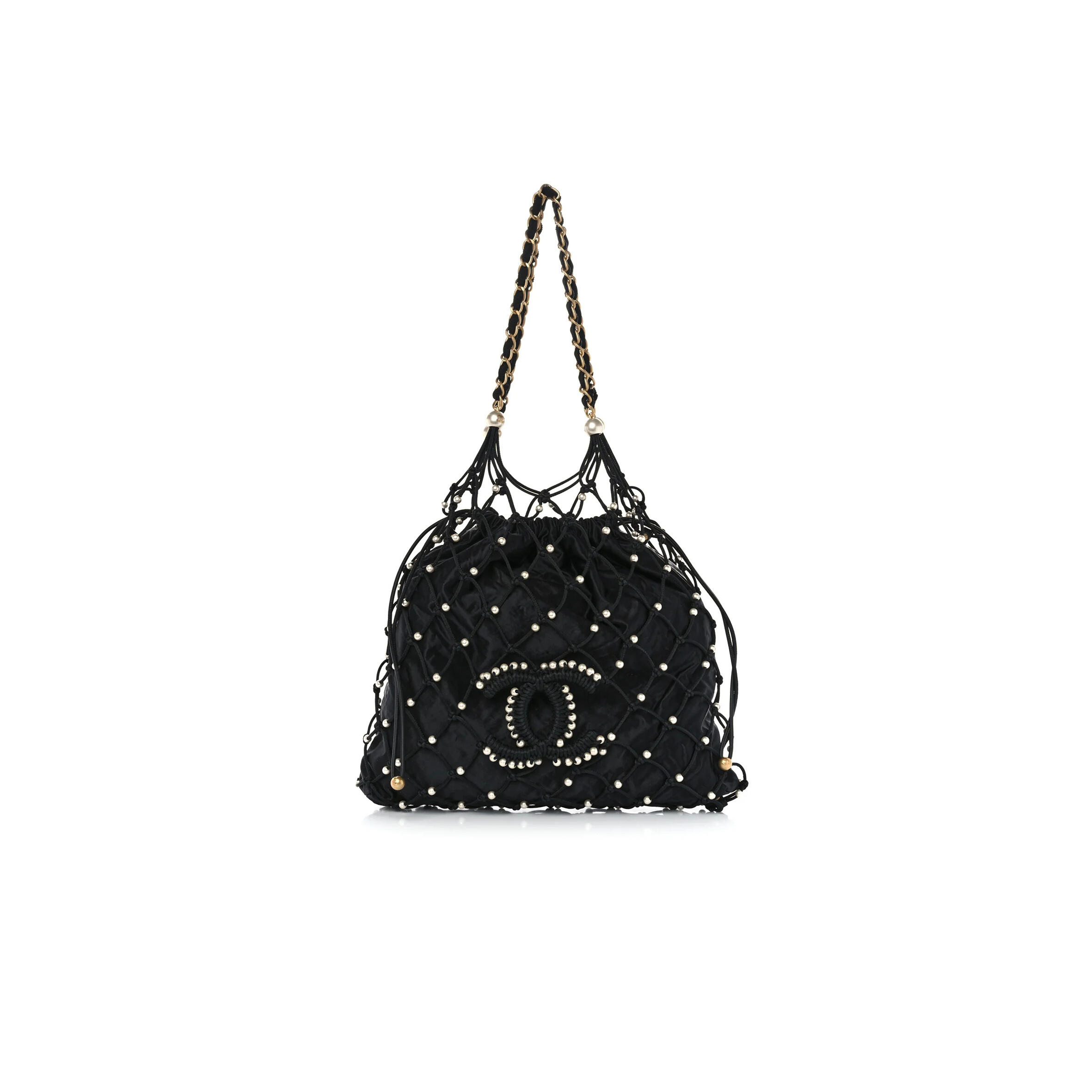 CHANEL NYLON PEARL COCO BEACH NET TOTE BLACK AS29384 (39*33*5cm)